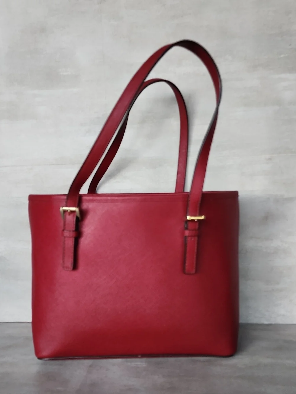 Michael Kors Jet Set Mulberry Red Saffiano Leather Tote with MK Charm